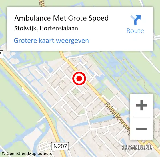Locatie op kaart van de 112 melding: Ambulance Met Grote Spoed Naar Stolwijk, Hortensialaan op 25 februari 2016 22:48