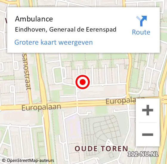 Locatie op kaart van de 112 melding: Ambulance Eindhoven, Generaal de Eerenspad op 25 februari 2016 23:05