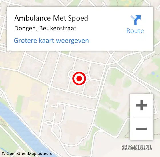 Locatie op kaart van de 112 melding: Ambulance Met Spoed Naar Dongen, Beukenstraat op 25 februari 2016 23:53