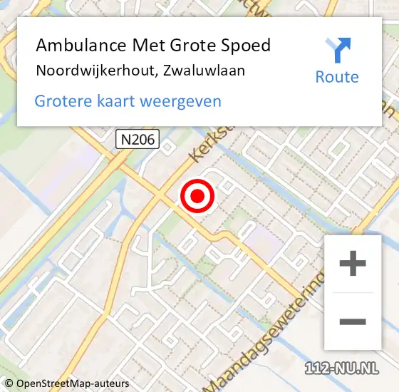 Locatie op kaart van de 112 melding: Ambulance Met Grote Spoed Naar Noordwijkerhout, Zwaluwlaan op 26 februari 2016 00:35