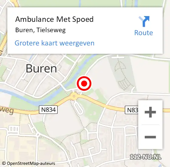 Locatie op kaart van de 112 melding: Ambulance Met Spoed Naar Buren, Tielseweg op 26 februari 2016 01:13