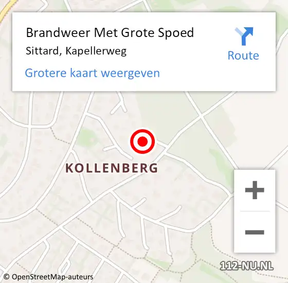 Locatie op kaart van de 112 melding: Brandweer Met Grote Spoed Naar Sittard, Kapellerweg op 26 februari 2016 07:02