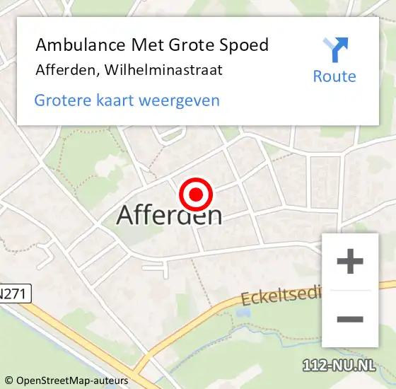 Locatie op kaart van de 112 melding: Ambulance Met Grote Spoed Naar Afferden, Wilhelminastraat op 26 februari 2016 07:38