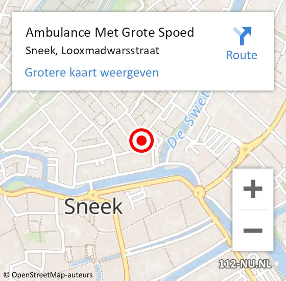 Locatie op kaart van de 112 melding: Ambulance Met Grote Spoed Naar Sneek, Looxmadwarsstraat op 26 februari 2016 08:11