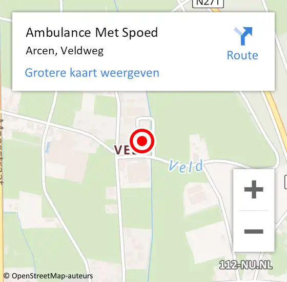 Locatie op kaart van de 112 melding: Ambulance Met Spoed Naar Arcen, Veldweg op 26 februari 2016 09:43