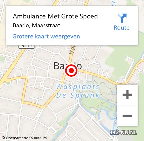 Locatie op kaart van de 112 melding: Ambulance Met Grote Spoed Naar Baarlo, Maasstraat op 7 december 2013 01:05