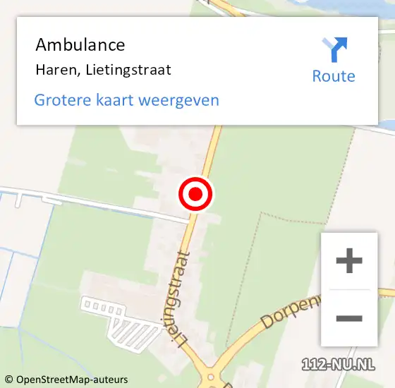 Locatie op kaart van de 112 melding: Ambulance Haren, Lietingstraat op 26 februari 2016 12:05