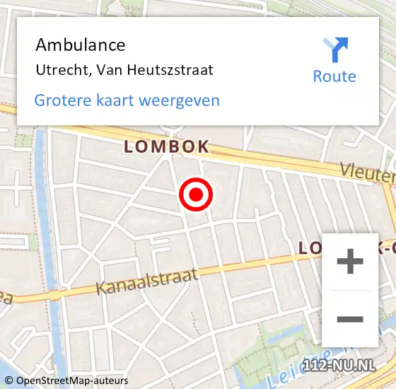 Locatie op kaart van de 112 melding: Ambulance Utrecht, Van Heutszstraat op 26 februari 2016 12:42