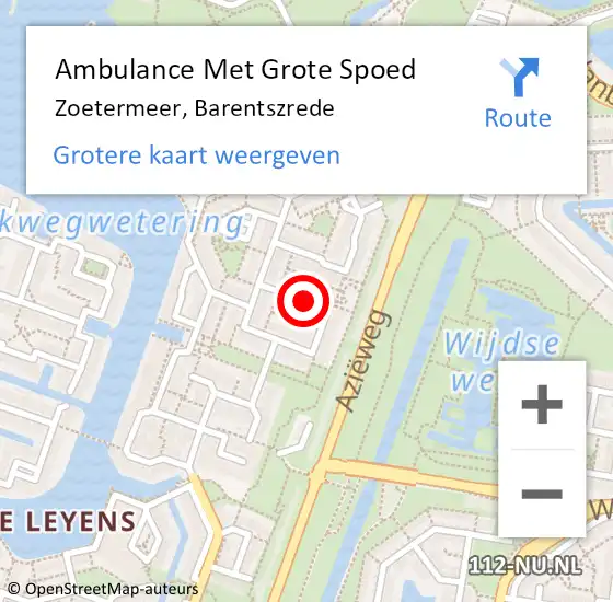 Locatie op kaart van de 112 melding: Ambulance Met Grote Spoed Naar Zoetermeer, Barentszrede op 26 februari 2016 13:25