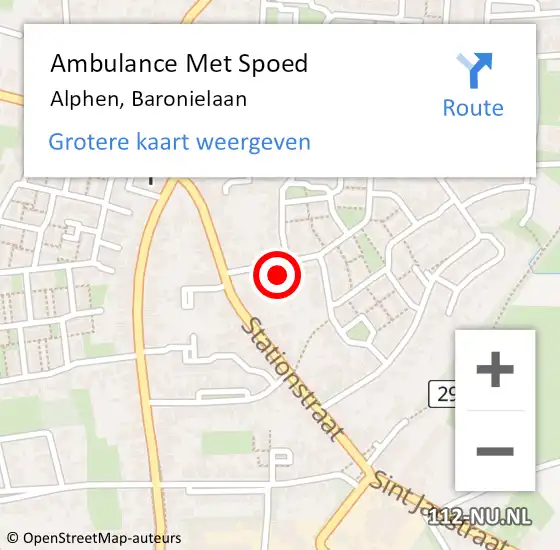 Locatie op kaart van de 112 melding: Ambulance Met Spoed Naar Alphen, Baronielaan op 26 februari 2016 13:53