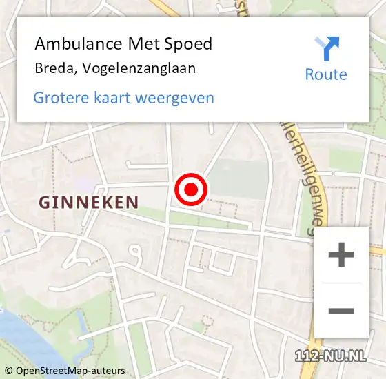 Locatie op kaart van de 112 melding: Ambulance Met Spoed Naar Breda, Vogelenzanglaan op 26 februari 2016 14:29