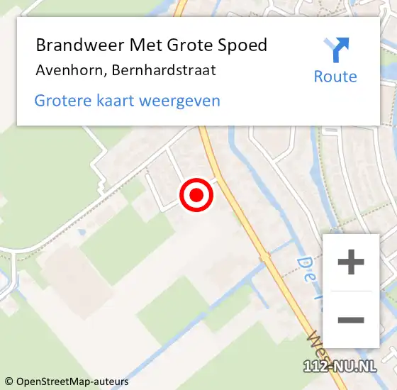 Locatie op kaart van de 112 melding: Brandweer Met Grote Spoed Naar Avenhorn, Bernhardstraat op 26 februari 2016 14:53