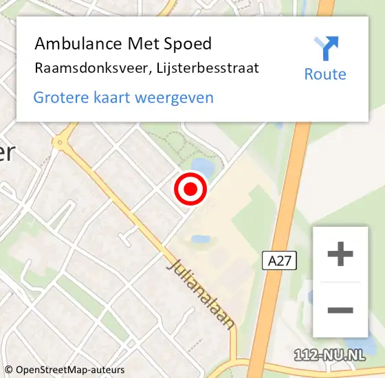 Locatie op kaart van de 112 melding: Ambulance Met Spoed Naar Raamsdonksveer, Lijsterbesstraat op 26 februari 2016 15:18