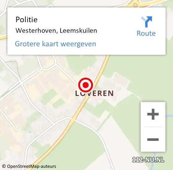 Locatie op kaart van de 112 melding: Politie Westerhoven, Leemskuilen op 26 februari 2016 15:28