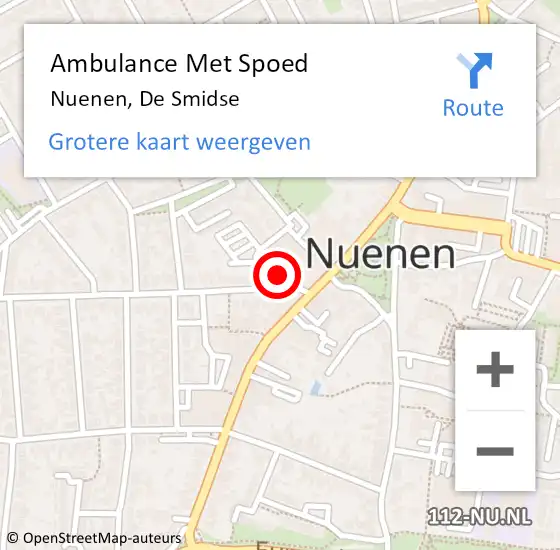 Locatie op kaart van de 112 melding: Ambulance Met Spoed Naar Nuenen, De Smidse op 26 februari 2016 15:33