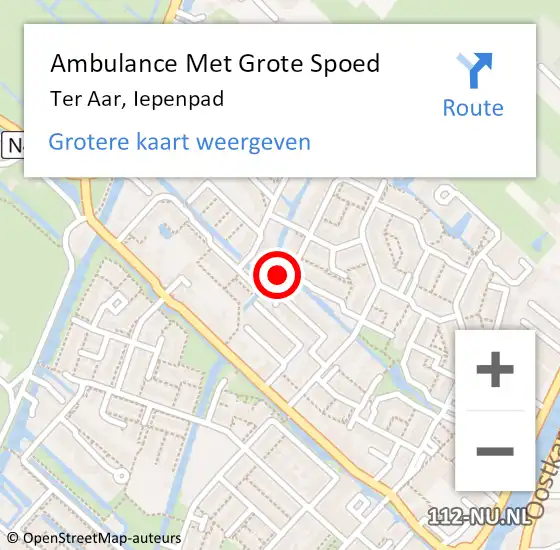 Locatie op kaart van de 112 melding: Ambulance Met Grote Spoed Naar Ter Aar, Iepenpad op 26 februari 2016 15:57