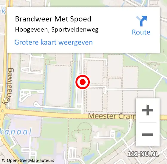 Locatie op kaart van de 112 melding: Brandweer Met Spoed Naar Hoogeveen, Sportveldenweg op 26 februari 2016 16:44