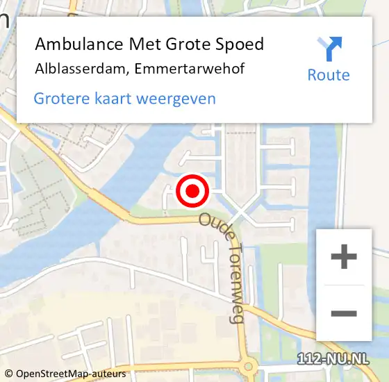 Locatie op kaart van de 112 melding: Ambulance Met Grote Spoed Naar Alblasserdam, Emmertarwehof op 26 februari 2016 17:24