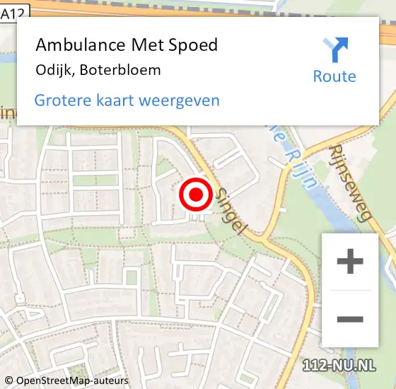 Locatie op kaart van de 112 melding: Ambulance Met Spoed Naar Odijk, Boterbloem op 26 februari 2016 20:56
