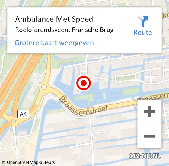 Locatie op kaart van de 112 melding: Ambulance Met Spoed Naar Roelofarendsveen, Fransche Brug op 26 februari 2016 22:46