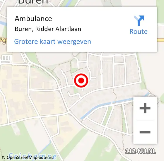 Locatie op kaart van de 112 melding: Ambulance Buren, Ridder Alartlaan op 27 februari 2016 08:49