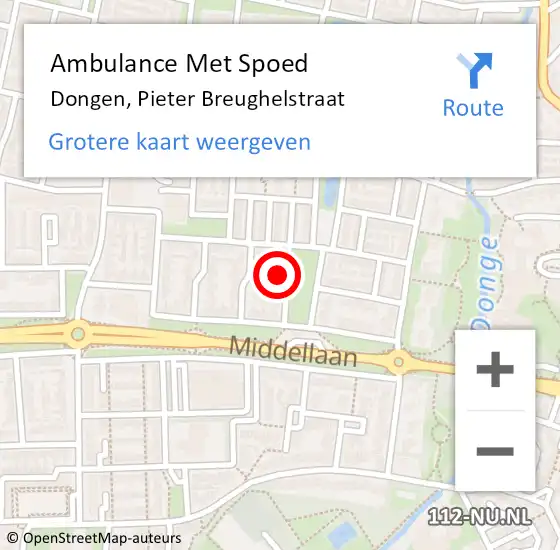 Locatie op kaart van de 112 melding: Ambulance Met Spoed Naar Dongen, Pieter Breughelstraat op 27 februari 2016 08:52