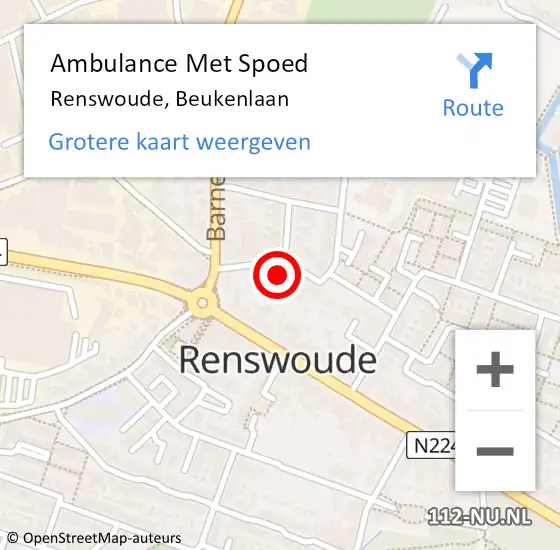 Locatie op kaart van de 112 melding: Ambulance Met Spoed Naar Renswoude, Beukenlaan op 27 februari 2016 10:58