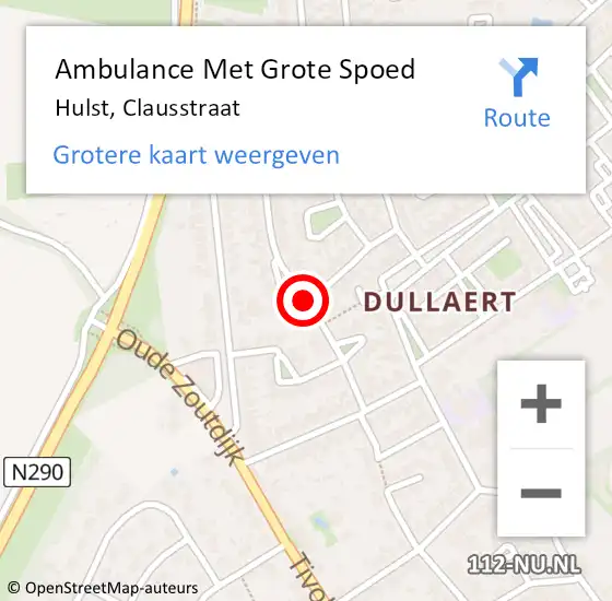 Locatie op kaart van de 112 melding: Ambulance Met Grote Spoed Naar Hulst, Clausstraat op 27 februari 2016 12:19