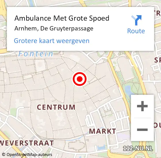 Locatie op kaart van de 112 melding: Ambulance Met Grote Spoed Naar Arnhem, De Gruyterpassage op 27 februari 2016 13:52