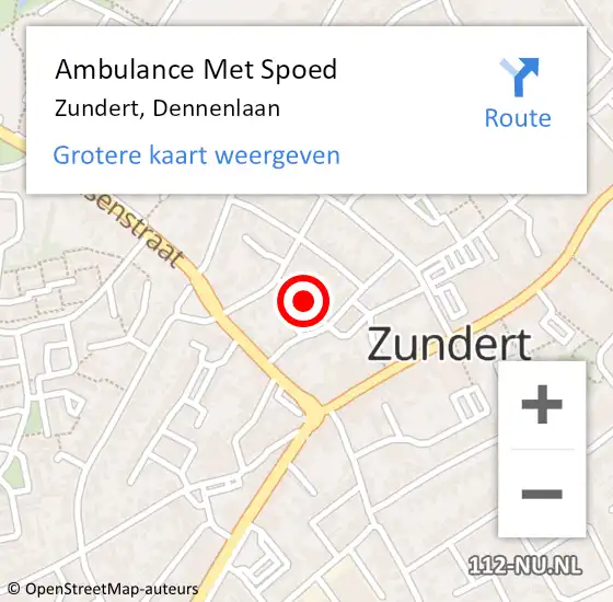 Locatie op kaart van de 112 melding: Ambulance Met Spoed Naar Zundert, Dennenlaan op 27 februari 2016 14:12