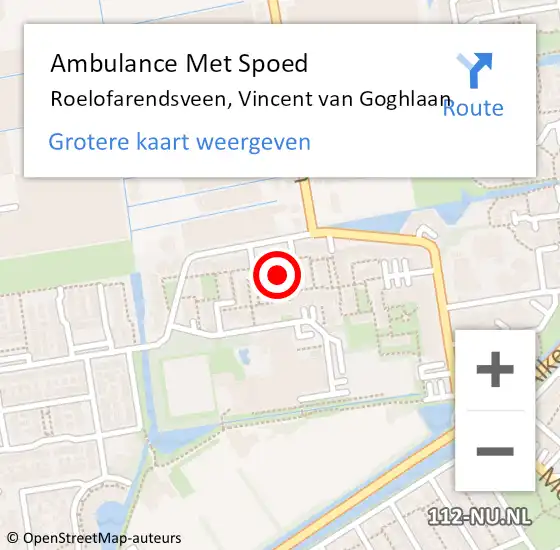 Locatie op kaart van de 112 melding: Ambulance Met Spoed Naar Roelofarendsveen, Vincent van Goghlaan op 27 februari 2016 14:50