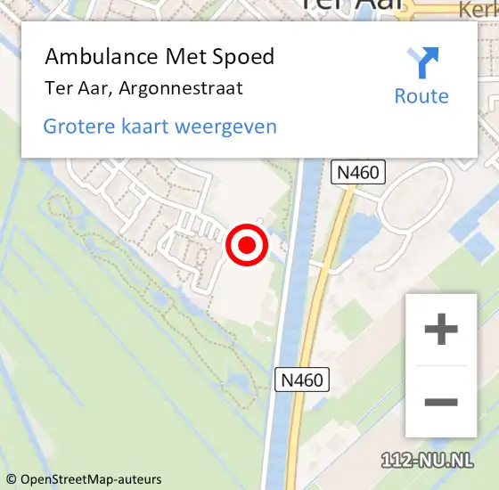 Locatie op kaart van de 112 melding: Ambulance Met Spoed Naar Ter Aar, Argonnestraat op 27 februari 2016 14:56