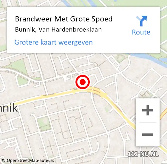 Locatie op kaart van de 112 melding: Brandweer Met Grote Spoed Naar Bunnik, Van Hardenbroeklaan op 27 februari 2016 18:36