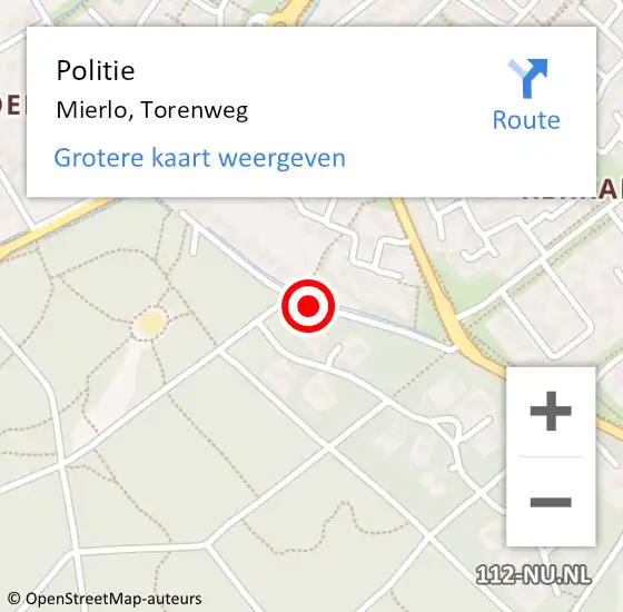 Locatie op kaart van de 112 melding: Politie Mierlo, Torenweg op 27 februari 2016 19:46