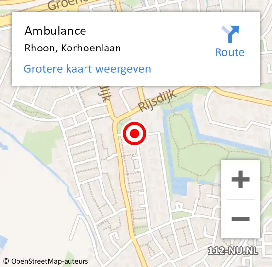 Locatie op kaart van de 112 melding: Ambulance Rhoon, Korhoenlaan op 27 februari 2016 20:03