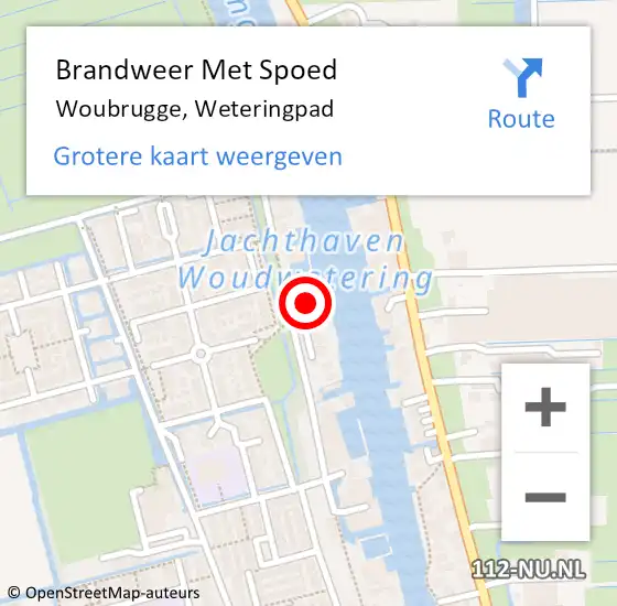 Locatie op kaart van de 112 melding: Brandweer Met Spoed Naar Woubrugge, Weteringpad op 27 februari 2016 22:27