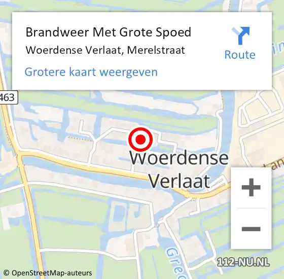 Locatie op kaart van de 112 melding: Brandweer Met Grote Spoed Naar Woerdense Verlaat, Merelstraat op 27 februari 2016 22:43