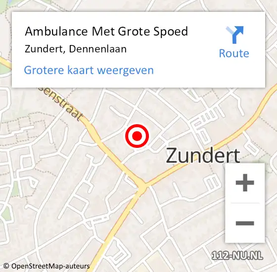 Locatie op kaart van de 112 melding: Ambulance Met Grote Spoed Naar Zundert, Dennenlaan op 27 februari 2016 23:44