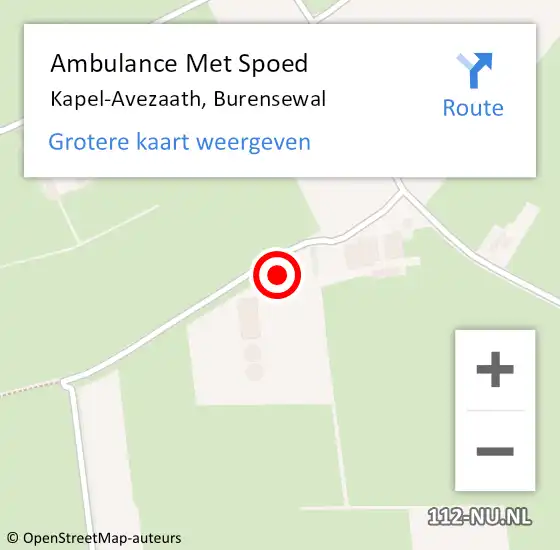 Locatie op kaart van de 112 melding: Ambulance Met Spoed Naar Kapel-Avezaath, Burensewal op 28 februari 2016 00:08