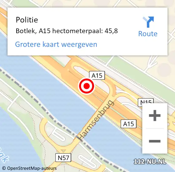 Locatie op kaart van de 112 melding: Politie Botlek, A15 L hectometerpaal: 43,1 op 28 februari 2016 00:43