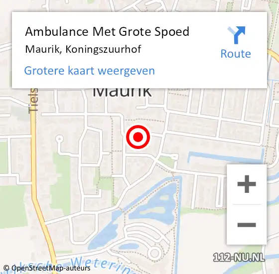 Locatie op kaart van de 112 melding: Ambulance Met Grote Spoed Naar Maurik, Koningszuurhof op 28 februari 2016 05:16