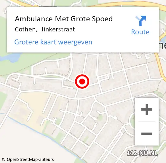 Locatie op kaart van de 112 melding: Ambulance Met Grote Spoed Naar Cothen, Hinkerstraat op 28 februari 2016 06:16