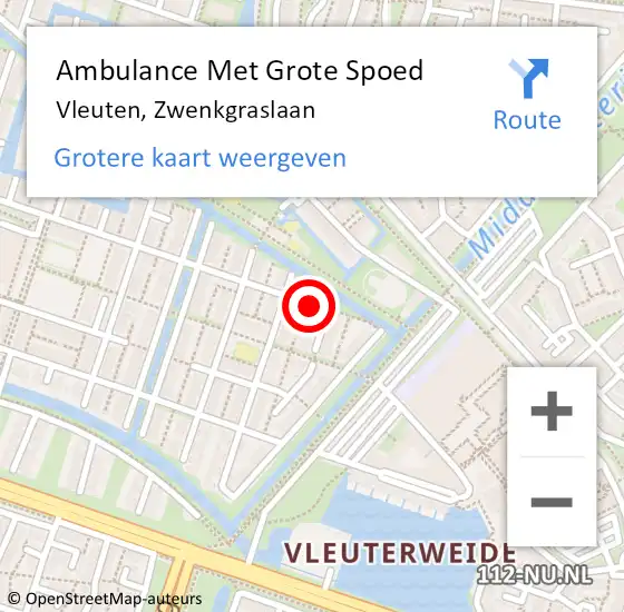 Locatie op kaart van de 112 melding: Ambulance Met Grote Spoed Naar Vleuten, Zwenkgraslaan op 28 februari 2016 07:43