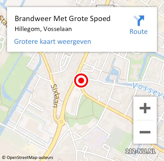 Locatie op kaart van de 112 melding: Brandweer Met Grote Spoed Naar Hillegom, Vosselaan op 7 december 2013 08:59