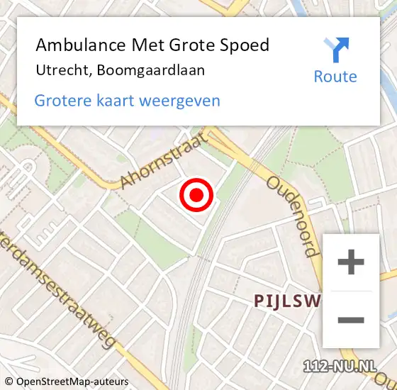 Locatie op kaart van de 112 melding: Ambulance Met Grote Spoed Naar Utrecht, Boomgaardlaan op 28 februari 2016 09:53