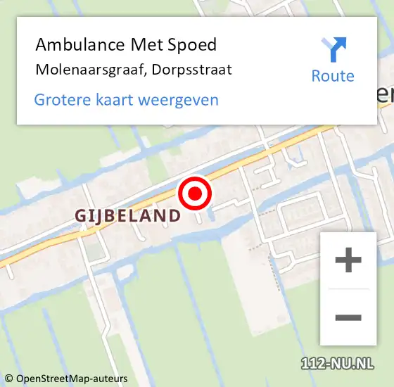 Locatie op kaart van de 112 melding: Ambulance Met Spoed Naar Molenaarsgraaf, Dorpsstraat op 28 februari 2016 11:08