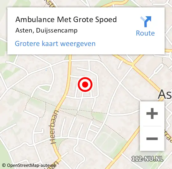 Locatie op kaart van de 112 melding: Ambulance Met Grote Spoed Naar Asten, Duijssencamp op 28 februari 2016 11:38