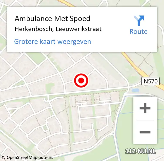 Locatie op kaart van de 112 melding: Ambulance Met Spoed Naar Herkenbosch, Leeuwerikstraat op 28 februari 2016 12:06