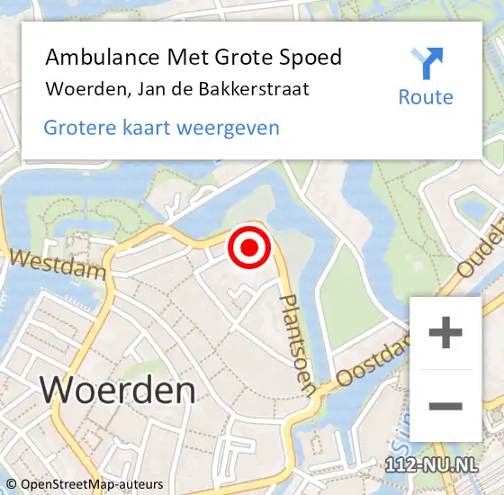 Locatie op kaart van de 112 melding: Ambulance Met Grote Spoed Naar Woerden, Jan de Bakkerstraat op 28 februari 2016 13:29