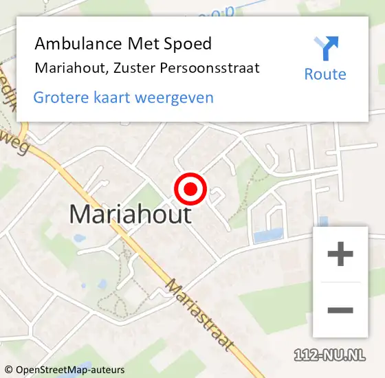 Locatie op kaart van de 112 melding: Ambulance Met Spoed Naar Mariahout, Zuster Persoonsstraat op 28 februari 2016 13:31